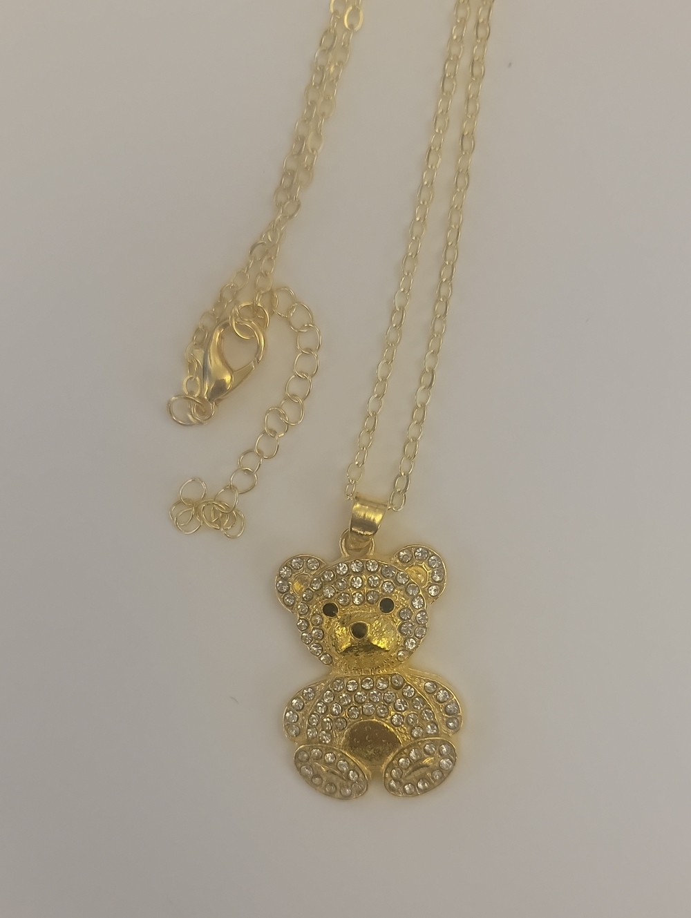Gold Teddy Bear Crystal Pendant Necklace